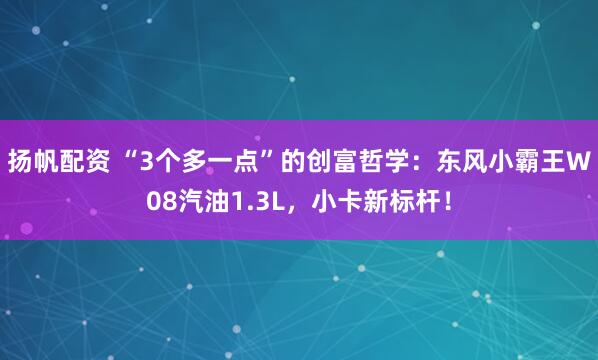 扬帆配资 “3个多一点”的创富哲学：东风小霸王W08汽油1.3L，小卡新标杆！